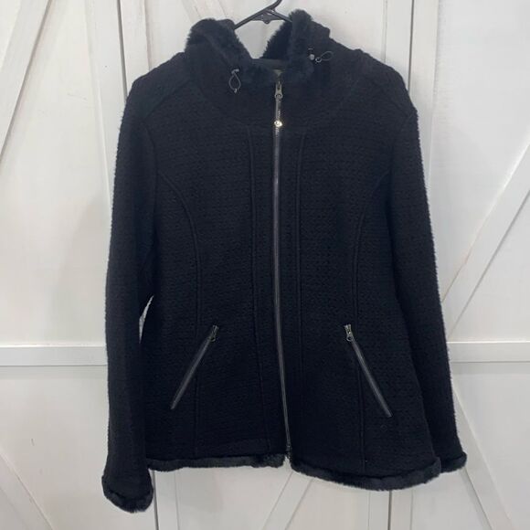 Goode Ryder Women's Sweater Jacket Hooded With Zippered Pockets & Faux Fur Trim - Picture 3 of 16